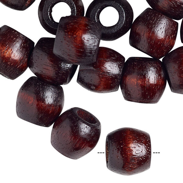 Bead, wood (dyed), brown, 12x11mm-13x11mm barrel with 5mm hole. Sold per pkg of 24. image number 0
