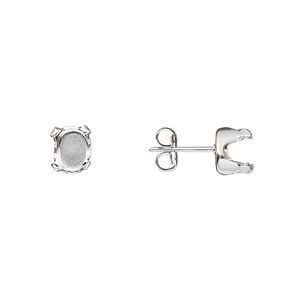 Earstud 1pkg4 Snap-Tite® sterling silver, 7x5mm oval 4-prong setting / earnuts, 2 pair