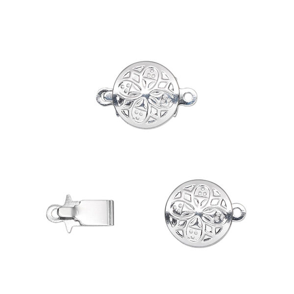Clasp, tab, silver-plated brass, 10mm round. Sold per pkg of 100. image number 0