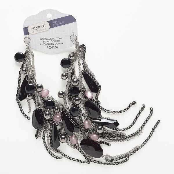 Necklace component, acrylic / silver- / black-finished steel / "pewter" (zinc-based alloy), black / grey / light purple, 10 inches. Sold individually. image number 0