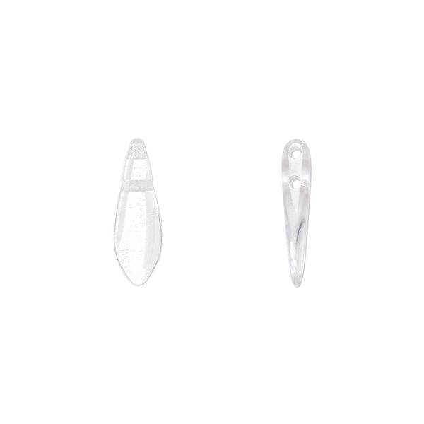 Bead, Czech pressed glass, crystal clear, 16x5mm top-drilled dagger with 2 holes. Sold per pkg of 20. image number 0