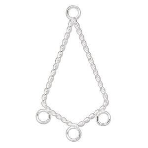 Drop, silver-plated steel, 28x17mm twisted kite with 3 loops. Sold per pkg of 10.