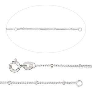 Chain 1pkg1 sterling silver curb, 1mm / 1.8mm rondelle / springring clasp, Gossamer™ 18 & 20 inch