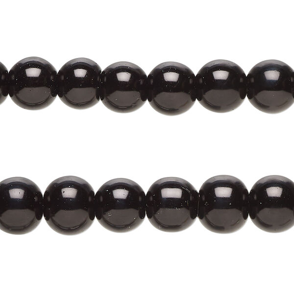 Bead, glass pearl, coated glass, black, 7-8mm round. Sold per pkg of (2) 15-inch strands. image number 0