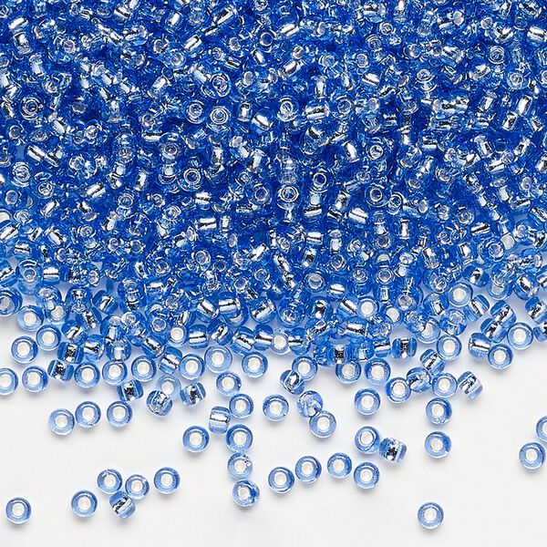 Seed bead, Dyna-Mites™, glass, pkg/1/2kg, #11 round, transparent silver-lined light blue, (43:RR 11/0 RR). image number 0