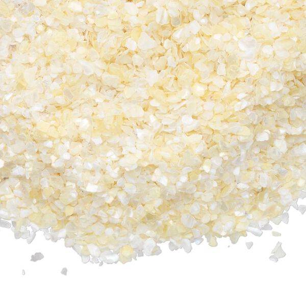 Inlay chip, mother-of-pearl shell (bleached), white, mini undrilled chip, Mohs hardness 3-1/2. Sold per 1-ounce pkg. image number 0