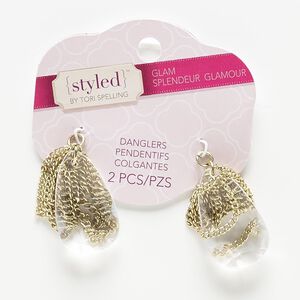 Focal, acrylic and gold-finished steel, clear, 32x20m faceted teardrop. Sold per pkg of 2.