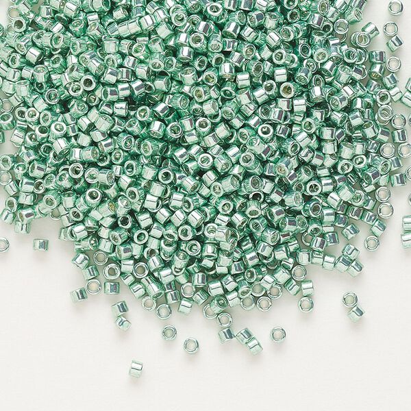 Seed bead, Delica®, glass, pkg/250g, #11 round, opaque galvanized green (DB-0414). image number 0