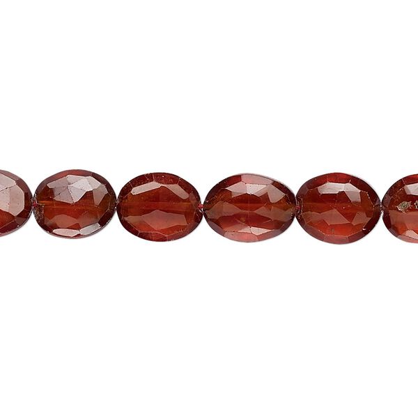 Hessonite garnet 1pkg1, hand-cut faceted puffed oval bead natural 8 inch 9x7mm image number 0