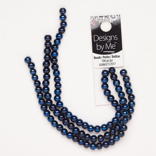 Bead glass 100pk 6x5mm rondelle, opaque cobalt blue and dark blue image number 0