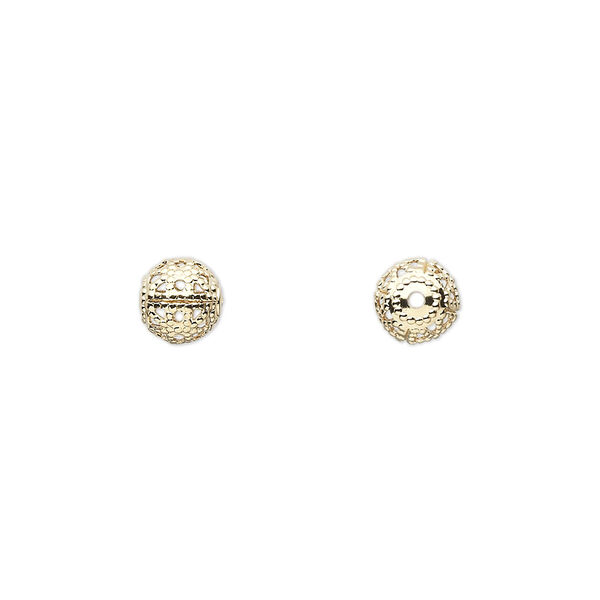 Bead, gold-plated brass, 6mm filigree round. Sold per pkg of 100. image number 0