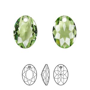 Drop 1pk peridot, Crystal Passions® 16mm pendant elliptic cut 6438