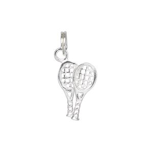 Charm, sterling silver, 17x11mm double-sided tennis rackets. Sold individually.