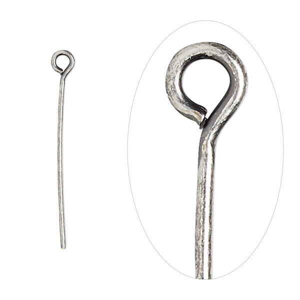 Eye pin, antique silver-plated brass, 1 inch, 21 gauge. Sold per pkg of 500. image number 0