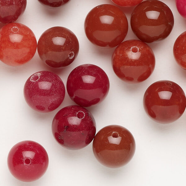 Bead mix, quartz (dyed), pkg/2 ounces, red and orange, 9-11mm machine-cut round, C grade. image number 0