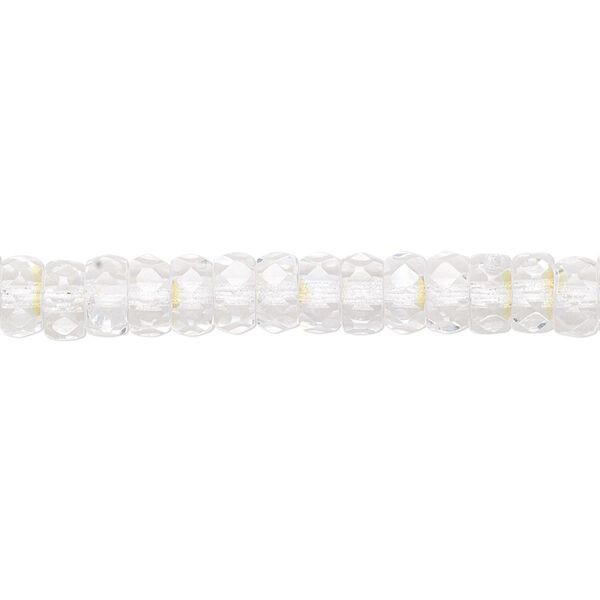 Bead, Czech fire-polished glass, crystal AB, 6x3mm faceted rondelle. Sold per 15-1/2" to 16" strand. image number 0