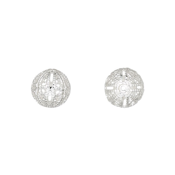 Bead, silver-plated brass, 10mm filigree round. Sold per pkg of 10. image number 0