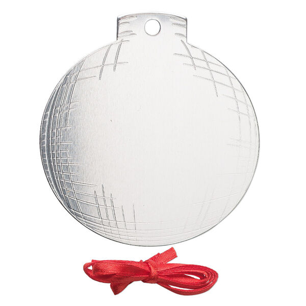 Ornament, ImpressArt®, aluminum and polyester, 3 x 2-3/4 inch ball with ribbon. Sold per pkg of 2. image number 0