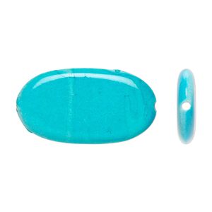 Bead, acrylic, white and turquoise blue, 29x16mm flat oval. Sold per pkg of 70.