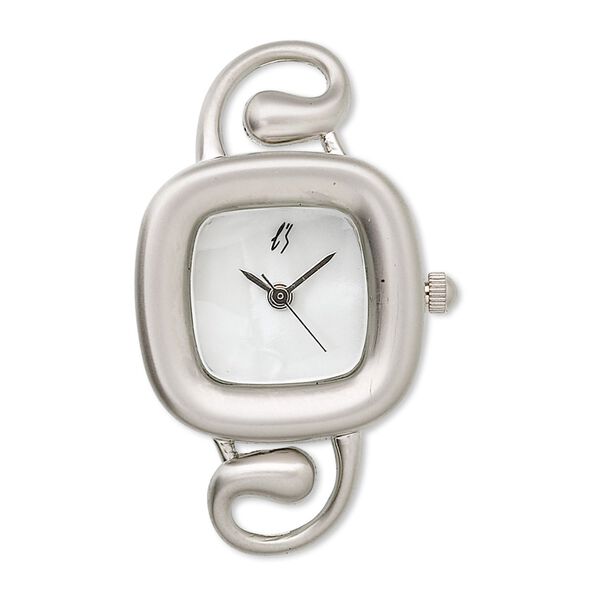 Watch face, silver-plated pewter (tin-based alloy) and stainless steel, matte, 38x21mm square with 2 loops. Sold individually. image number 0