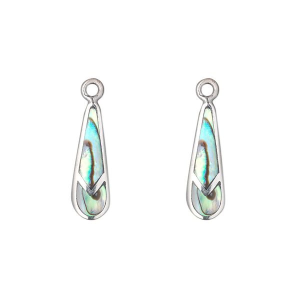 Drop, abalone shell (natural) and sterling silver, 17x6mm single-sided teardrop. Sold per pkg of 2. image number 0