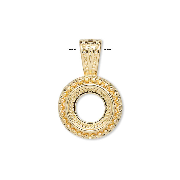 Pendant, gold-plated "pewter" (zinc-based alloy), 24x15.5mm round with rope design and 10mm round setting. Sold per pkg of 4. image number 0