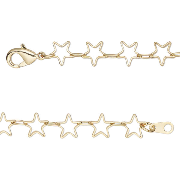 Chain, gold-finished brass, 6.5mm open star, 20 inches with lobster claw clasp. Sold individually. image number 0