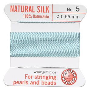 Thread, Griffin, silk, turquoise blue, size #5. Sold per 2-meter card (approximately 78 inches).