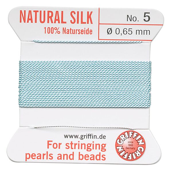 Thread, Griffin, silk, turquoise blue, size #5. Sold per 2-meter card (approximately 78 inches). image number 0