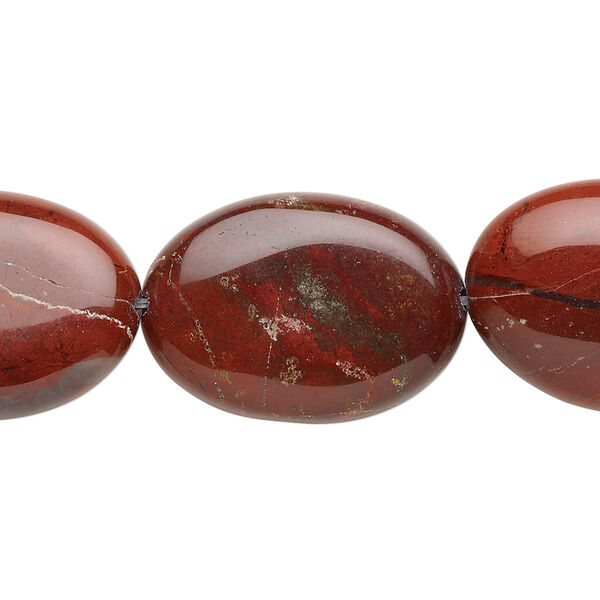 Bead, red rainbow jasper (natural), 25x18mm flat oval, B grade, Mohs hardness 6-1/2 to 7. Sold per 15-1/2" to 16" strand. image number 0