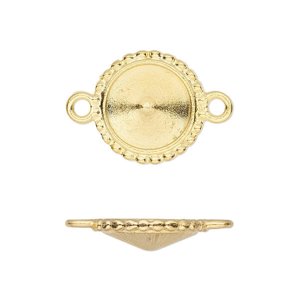 Link, Almost Instant Jewelry® and TierraCast®, gold-plated pewter (tin-based alloy), 17mm round with beaded edge and 12mm rivoli glue-in setting. Sold per pkg of 2. image number 0