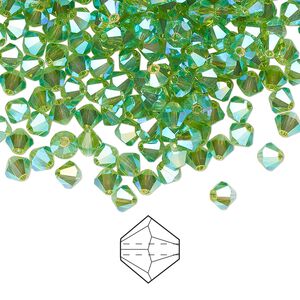Bead 144pk peridot AB 2X, Preciosa Czech crystal 4mm bicone