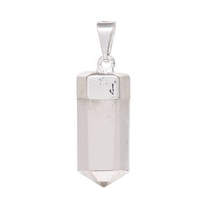 Quartz crystal / brass 1pkg1, silver-plated hand-cut faceted point pendant natural 20x10mm-25x12mm