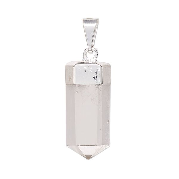 Quartz crystal / brass 1pkg1, silver-plated hand-cut faceted point pendant natural 20x10mm-25x12mm image number 0