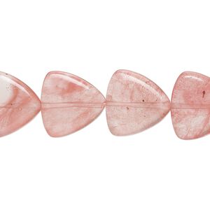 Bead, cherry "quartz" glass, 13-14mm rounded puffed triangle with 0.6-0.8mm hole. Sold per 15-1/2" to 16" strand.