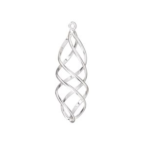 Drop, sterling silver, 27x9mm 3D spiral. Sold individually.