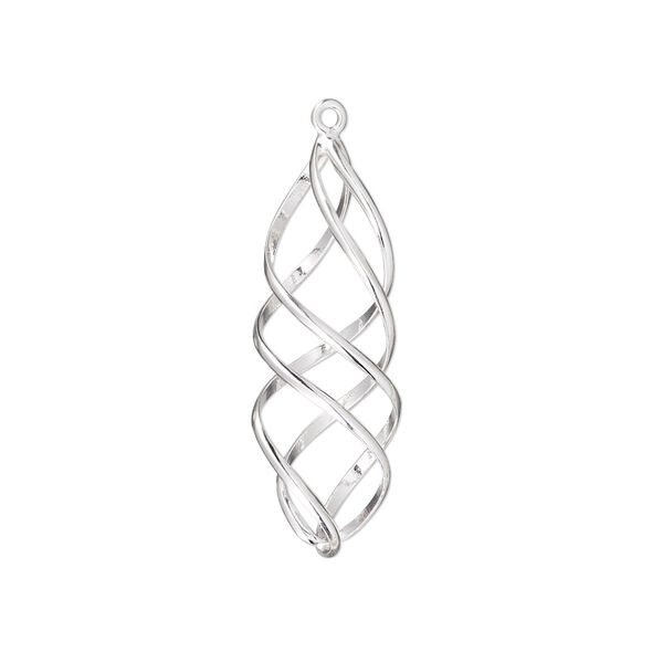Drop, sterling silver, 27x9mm 3D spiral. Sold individually. image number 0