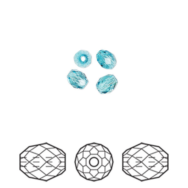 Bead 4pk light turquoise, Crystal Passions® 5x4mm olive briolette 5044 image number 0