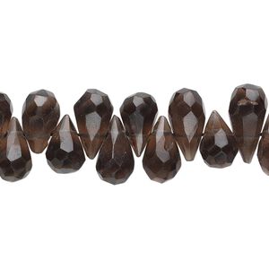 Smoky quartz 1pkg1, hand-cut top-drilled faceted briolette bead 15.5-16 inch 7x4mm-10x5mm