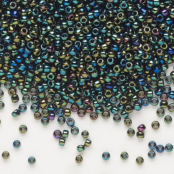 Seed bead, Dyna-Mites™, glass, pkg/1/2kg, #11 round, opaque rainbow black, (748R 11/0 RR). image number 0