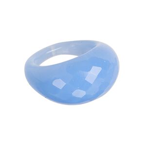 Ring, Everyday Jewelry, lampworked glass, opaque periwinkle, 15-6mm wide faceted, size 8. Sold individually.