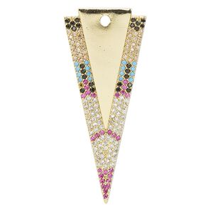 Focal, cubic zirconia and gold-finished brass, multicolored, 41x17.5mm single-sided arrowhead. Sold individually.
