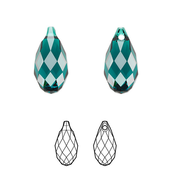 Briolette 6pk emerald, Crystal Passions® 17x8.5mm pendant drop 6010 image number 0
