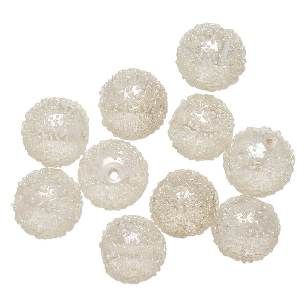 Bead, lampworked glass, translucent clear AB, 12mm textured round. Sold per pkg of 10. image number 0