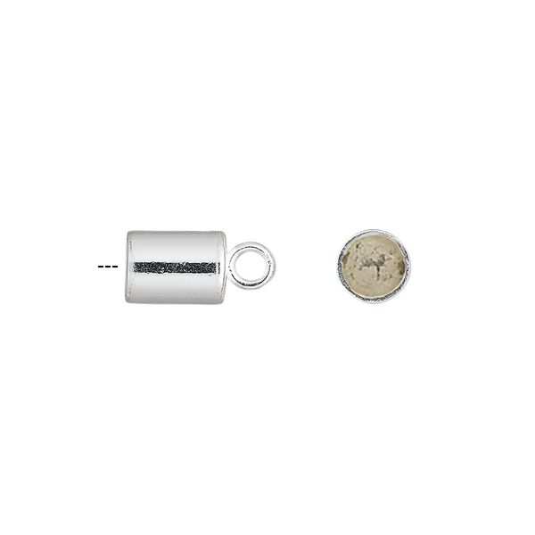Cord end, glue-in, sterling silver, 8x6mm cylinder, 5mm inside diameter. Sold per pkg of 2. image number 0