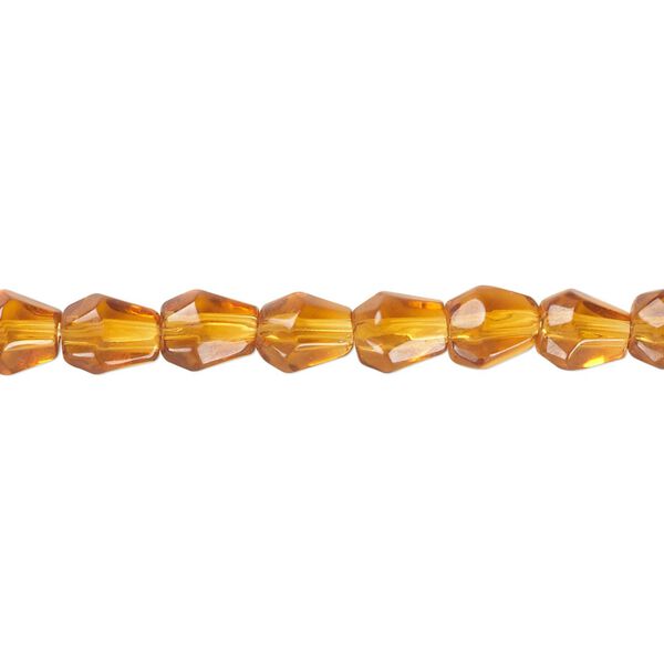 Bead, glass, golden yellow, 7x5mm-8x6mm faceted teardrop. Sold per 12-inch strand. image number 0