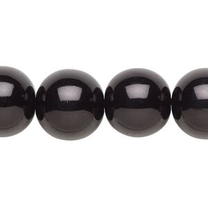 Bead, crystal pearl, black, 16mm round. Sold per 15-1/2" to 16" strand, approximately 25 beads.