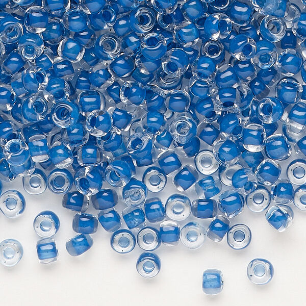 Seed bead, Dyna-Mites™, glass, translucent inside color cobalt, #6 round. Sold per 40-gram pkg. image number 0