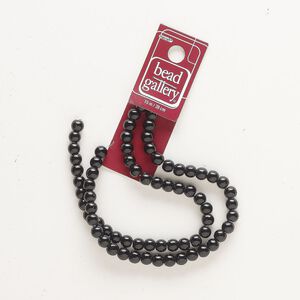 Bead, glass, opaque black, 6mm round. Sold per 15-inch strand, approximately 70 beads.