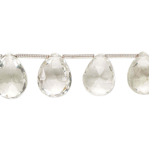 Bead, green quartz (heated), light, 12x8mm-14x10mm hand-cut top-drilled faceted puffed teardrop, B+ grade, Mohs hardness 7. Sold per pkg of 13. image number 0
